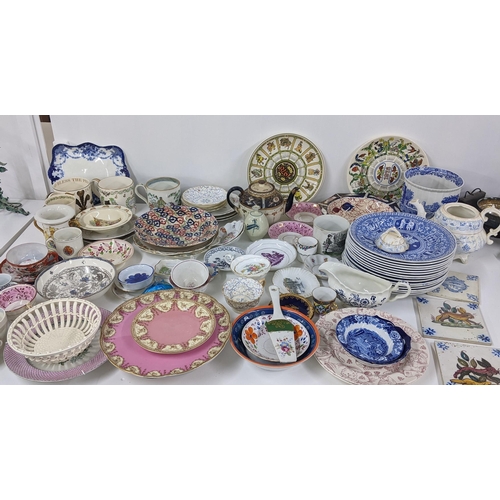 257 - A mixed lot to include wall tiles, Royal Worcester cake stand, Staffordshire lusterware and other it... 