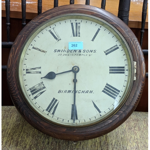 262 - A late 19th century 12 inch dial clock in an oak case, the dial inscribed 'Swinden & Sons 27.28 & 29... 