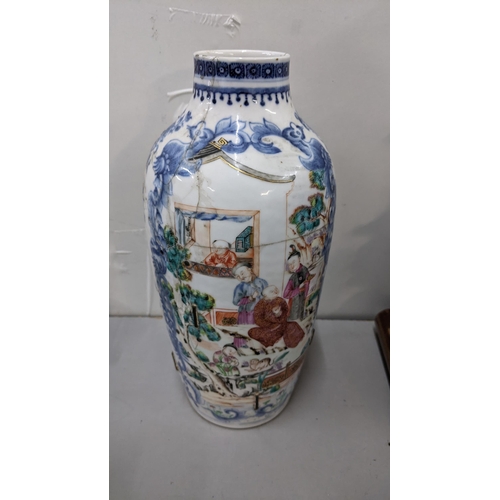 3 - Mixed Chinese porcelain to include a late 18th century mandarin vase, two clobbered bottle vases and... 