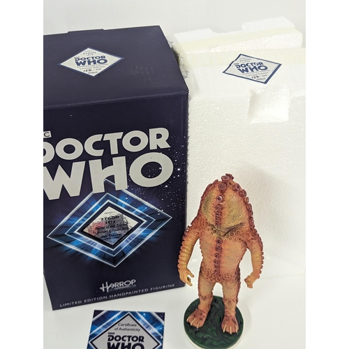 363 - Doctor Who - a group of three boxed Harrop limited edition hand painted figures, second Doctor Cyber... 