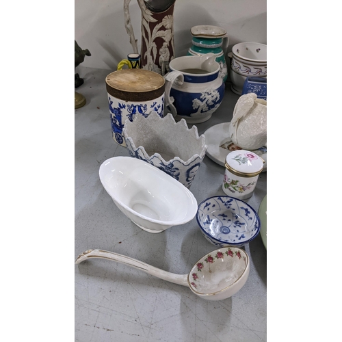 81 - A mixed lot to include a Majolica begonia plate, dale Hall pottery jug and other items
Location:9.2