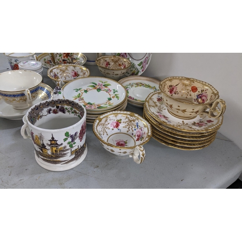 88 - A selection of mainly 19th century porcelain to include a Newhall floral pattern bowl, a Derby cup a... 