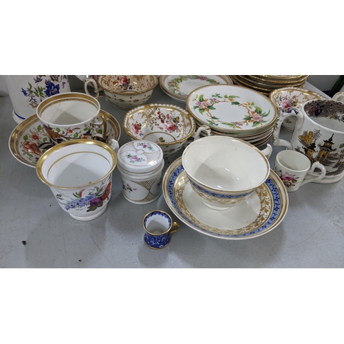 88 - A selection of mainly 19th century porcelain to include a Newhall floral pattern bowl, a Derby cup a... 