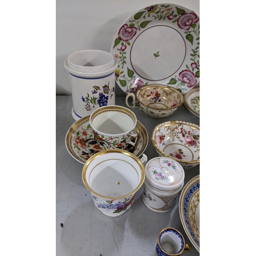 88 - A selection of mainly 19th century porcelain to include a Newhall floral pattern bowl, a Derby cup a... 