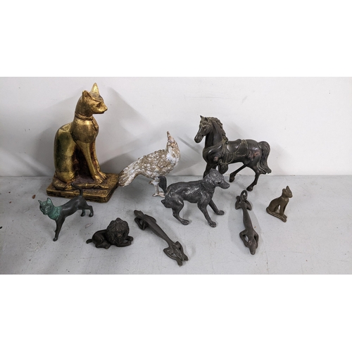 90 - A mixed lot to include a Victorian pounce pot modelled as a dog A/F, bronze miniature model of a lio... 