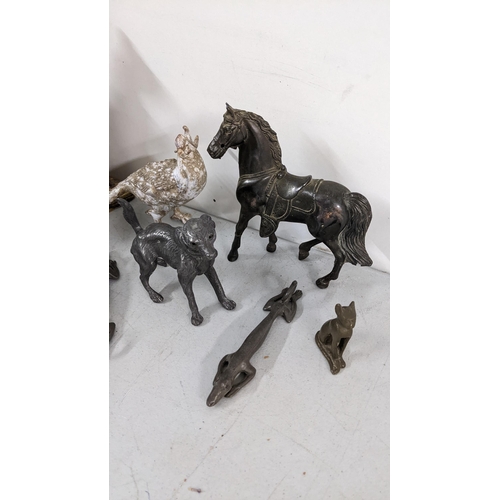 90 - A mixed lot to include a Victorian pounce pot modelled as a dog A/F, bronze miniature model of a lio... 