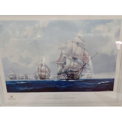 62 - Two limited edition prints of war galleons, one a Royal Mint classics ' HMS Victory' leading the lin... 