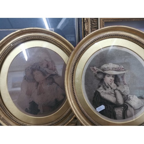 219 - Mixed pictures to include two early 20th century oval gilt framed etchings, etchings of dogs and oth... 