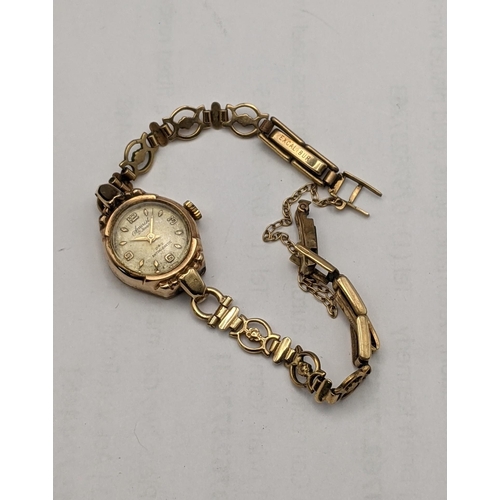 455 - A 9ct gold ladies manual wind wristwatch on a9ct gold bracelet A/F, total weight 8.2g
Location: CAB6