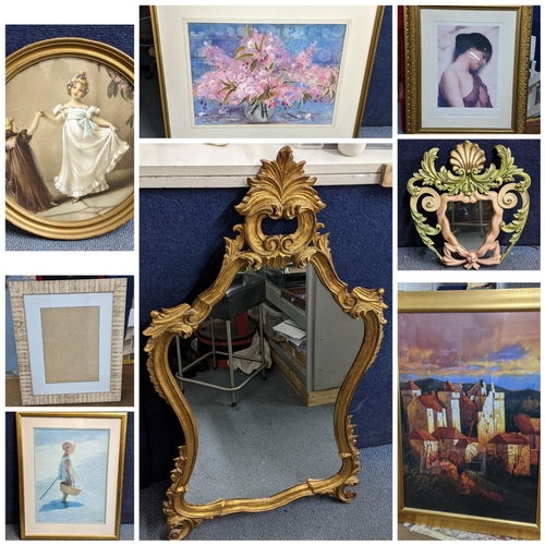 274 - A selection of watercolours, prints and mirrors to include a French gilded wall mirror Location: BWR