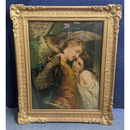 275 - Tranquillo Cremona - The Falconer - a Victorian oleograph in elaborate gilded frame 32.24