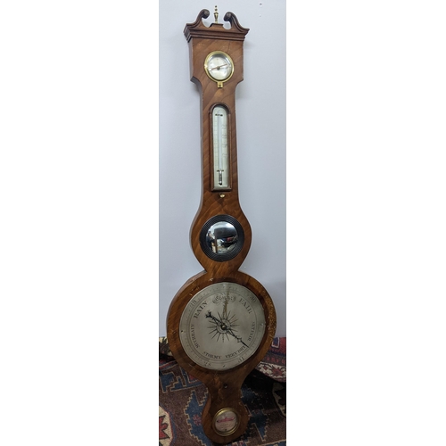 377 - An early Victorian mahogany wheel barometer, the silvered dial signed 'J Stapani, Aberdeen', 97.5cm ... 