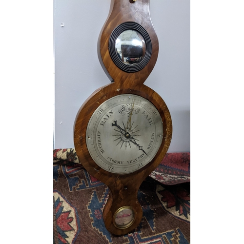 377 - An early Victorian mahogany wheel barometer, the silvered dial signed 'J Stapani, Aberdeen', 97.5cm ... 