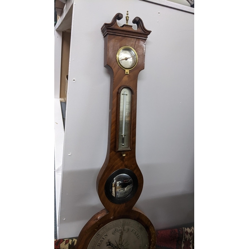 377 - An early Victorian mahogany wheel barometer, the silvered dial signed 'J Stapani, Aberdeen', 97.5cm ... 