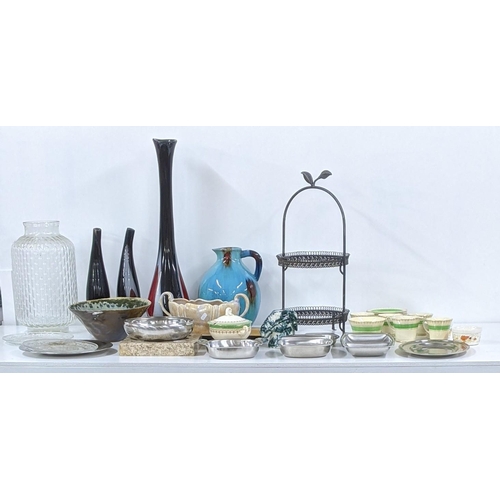 382 - A mixed lot to include a studio pottery jug, three art glass vases, mixed ceramics and other items L... 