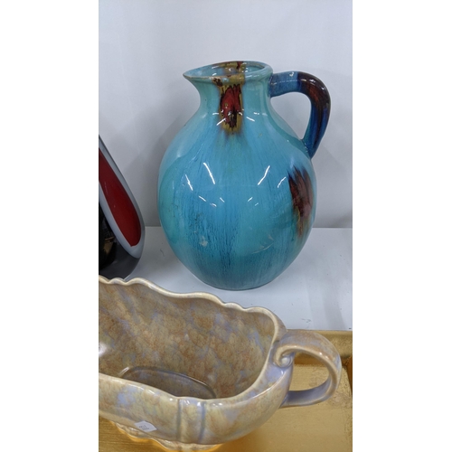 382 - A mixed lot to include a studio pottery jug, three art glass vases, mixed ceramics and other items L... 