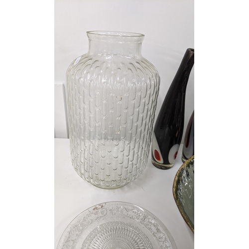 382 - A mixed lot to include a studio pottery jug, three art glass vases, mixed ceramics and other items L... 