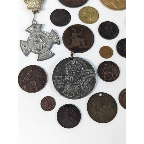 386 - Mixed coins - Victorian and later mostly British examples to include 1844 half farthings, 1853 farth... 