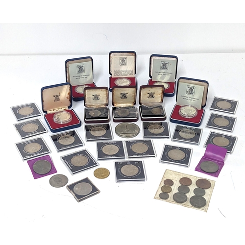 388 - Mixed coins - a silver proof Queen Elizabeth II Silver Jubilee crown, three silver proof Bailiwick o... 