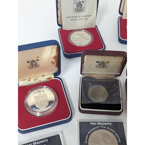 388 - Mixed coins - a silver proof Queen Elizabeth II Silver Jubilee crown, three silver proof Bailiwick o... 