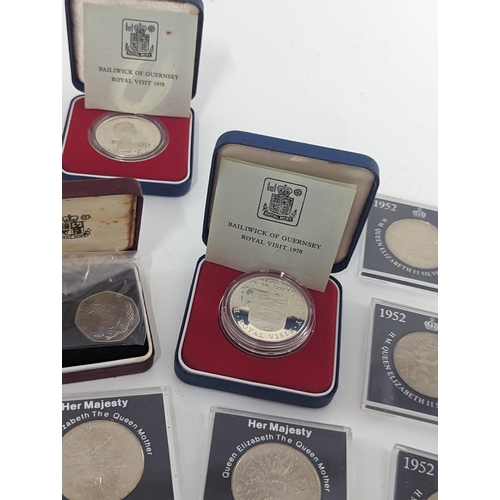 388 - Mixed coins - a silver proof Queen Elizabeth II Silver Jubilee crown, three silver proof Bailiwick o... 