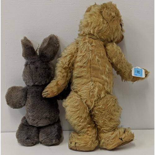 397 - Two stuffed toys, a rabbit and a bear, both with glass eyes 
Location:RAB