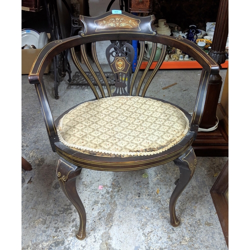 405 - A Victorian inlaid walnut curved back chair on cabriole legs Location:G