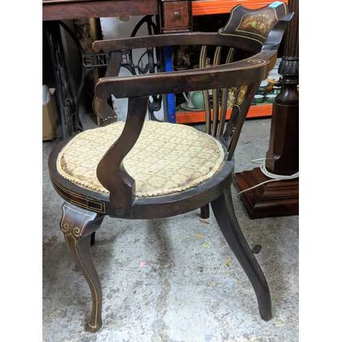 405 - A Victorian inlaid walnut curved back chair on cabriole legs Location:G