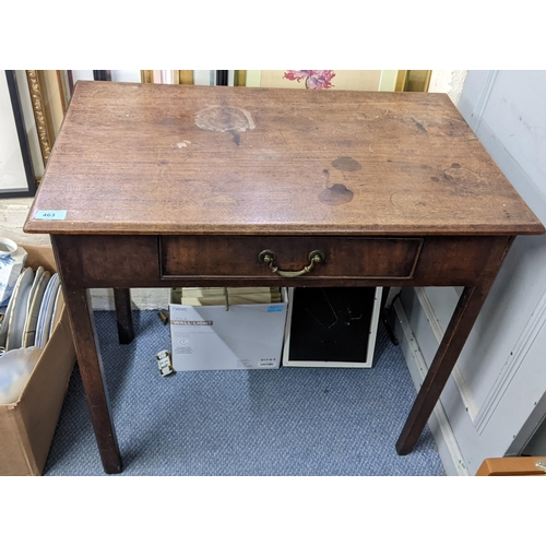 463 - A George III mahogany side table having a single drawer and squared legs, 69.5cm h x 76cm w
Location... 