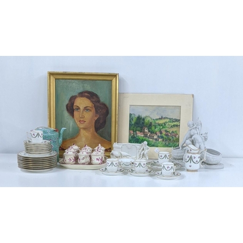 485 - A mixed lot to include an oil on canvas portrait signed lower left together with mixed ceramics to i... 