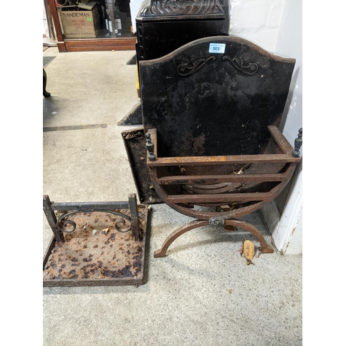 503 - A wrought iron and brass fireplace and a wrought iron boot scraper
Location:FOYER