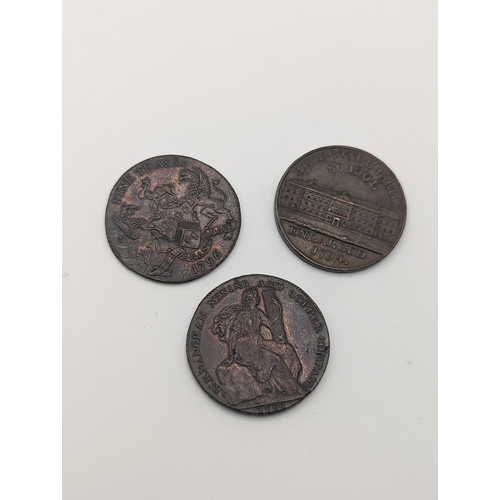 212 - Tokens - A group of three late 18th century British tokens to include P.Kempson Blue Coat Charity Sc... 