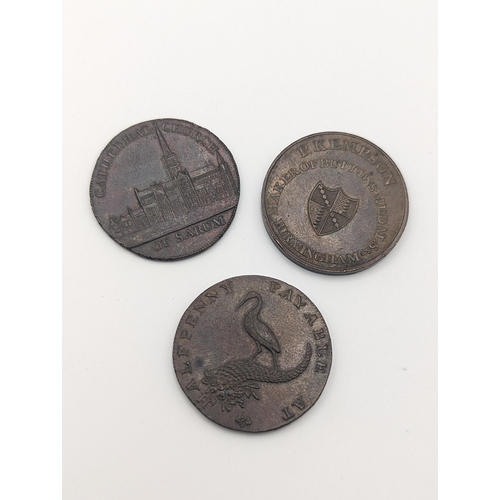 212 - Tokens - A group of three late 18th century British tokens to include P.Kempson Blue Coat Charity Sc... 