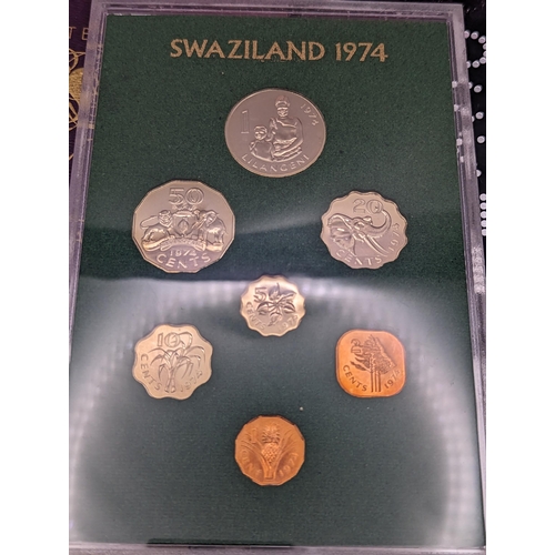 213 - Mixed coins to include UK annual proof sets, 1971 and one other, a 1974 Swaziland proof set and mixe... 