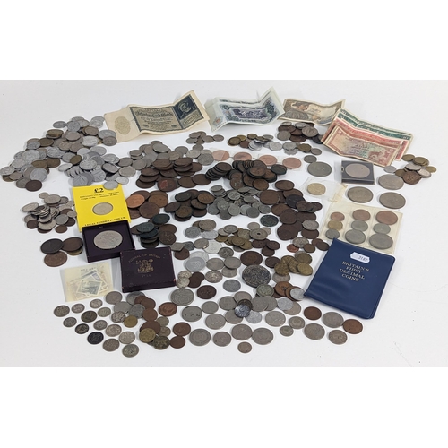 248 - Mixed coins and banknotes to include British early 20th century and later threepence and other examp... 