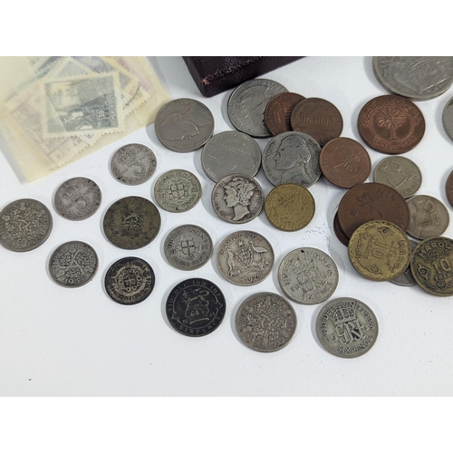 248 - Mixed coins and banknotes to include British early 20th century and later threepence and other examp... 