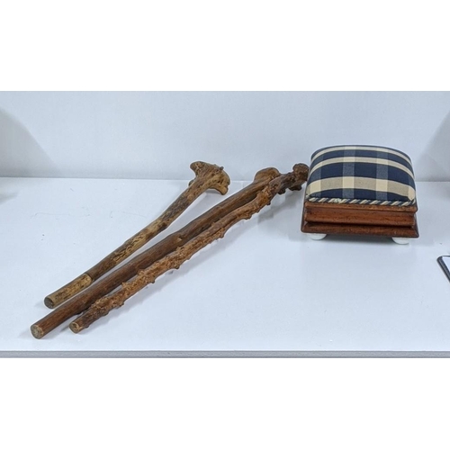 468 - Three root carved walking sticks to include a 19th century Irish example together with a Victorian f... 