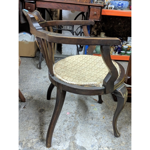 405 - A Victorian inlaid walnut curved back chair on cabriole legs Location:G