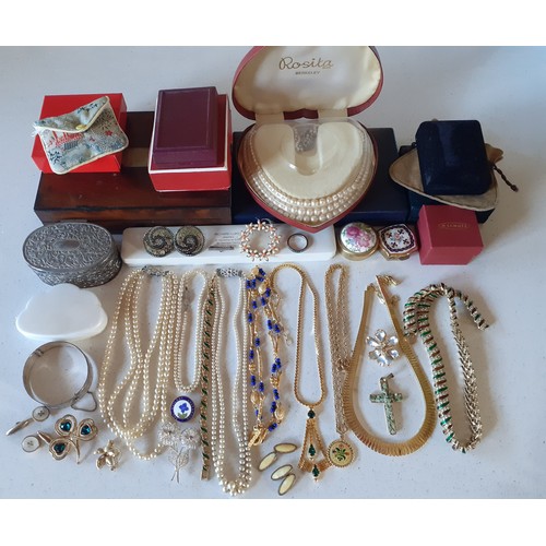 131 - A quantity of vintage jewellery and decorative boxes to include a pair of early 19th Century undergl... 