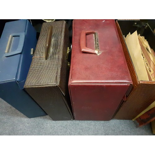 195 - A vintage Pye record player, a vintage Bush radio, a green cased gramophone and 4 cases of vintage g... 