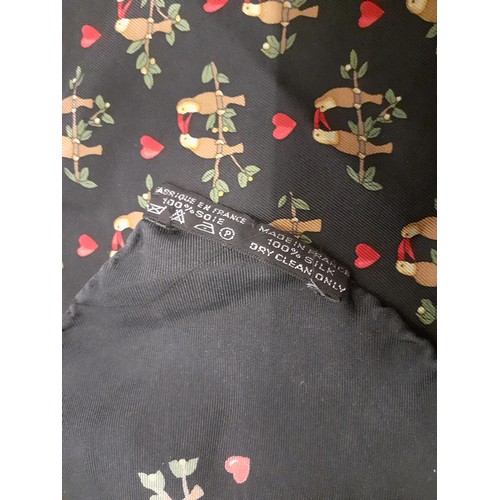 22 - Hermes-A vintage silk 'Toucan Lovebirds' handkerchief on a navy ground with hand-rolled edges, 42cm ... 