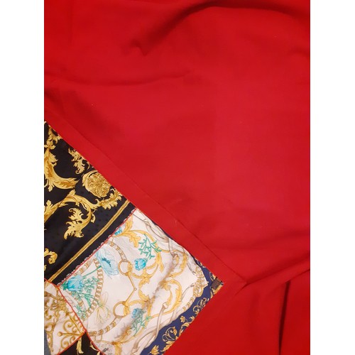 147 - A Renata Balestro silk and wool throw with a Hermes influenced patchwork design on a red silk ground... 