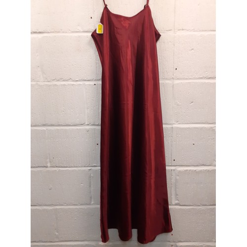 12 - Biba- A 1990's deep red satin slip dress with spaghetti straps, 36