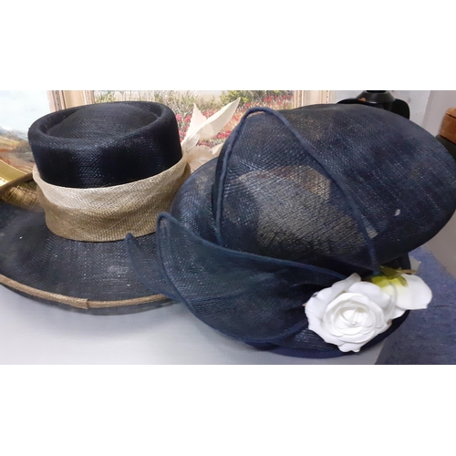 169 - Two formal navy straw hats to include Jaques Vert together with branded JV hat box. Location: RAB