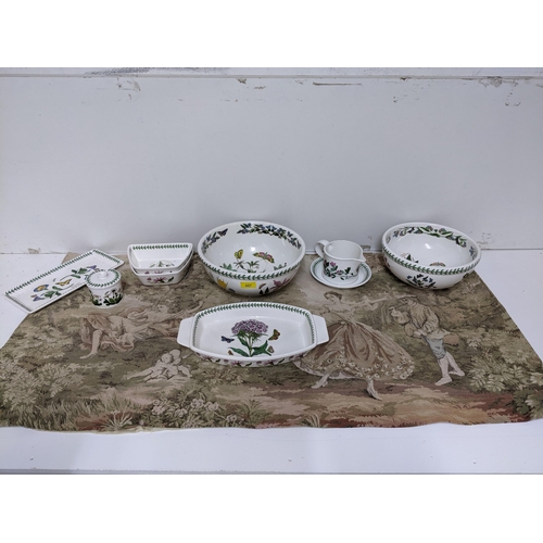 207 - A selection of Portmeirion Botanical Garden table ceramics, and a Flemish machine woven wall hanging... 