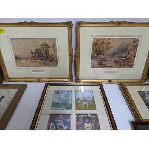 211 - A selection of framed and glazed pictures to include two Victorian watercolours signed A T Fletcher,... 