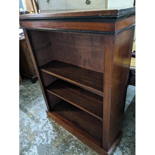 214 - Victorian mahogany open bookcase with two adjustable shelves, on plinth base 106cm x 83cm x 27cm Loc... 