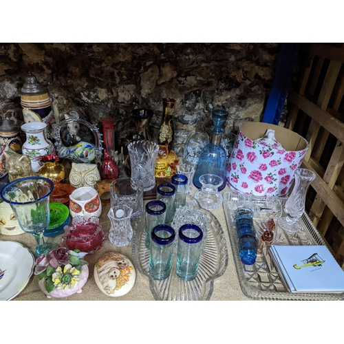 219 - A mixed lot of ceramics and glassware to include a Venetian liqueur decanter set in blue glass with ... 