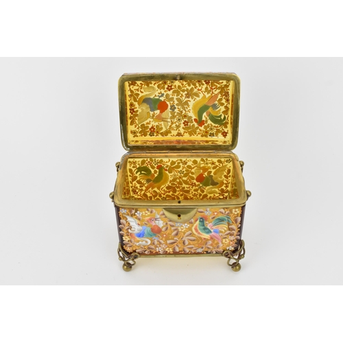 1 - A brass-mounted Moser enamelled glass casket, late 19th/early 20th century, the rectangular amber gl... 