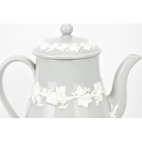 19 - A 1950s Wedgwood Etruria/Barlaston Embossed Queensware coffee set, comprising a teapot, lidded sugar... 